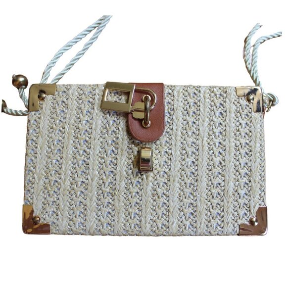 Women Mini Straw Woven Crossbody Shoulder Bag Flower Handbag Purse Cottagecore - Picture 6 of 8